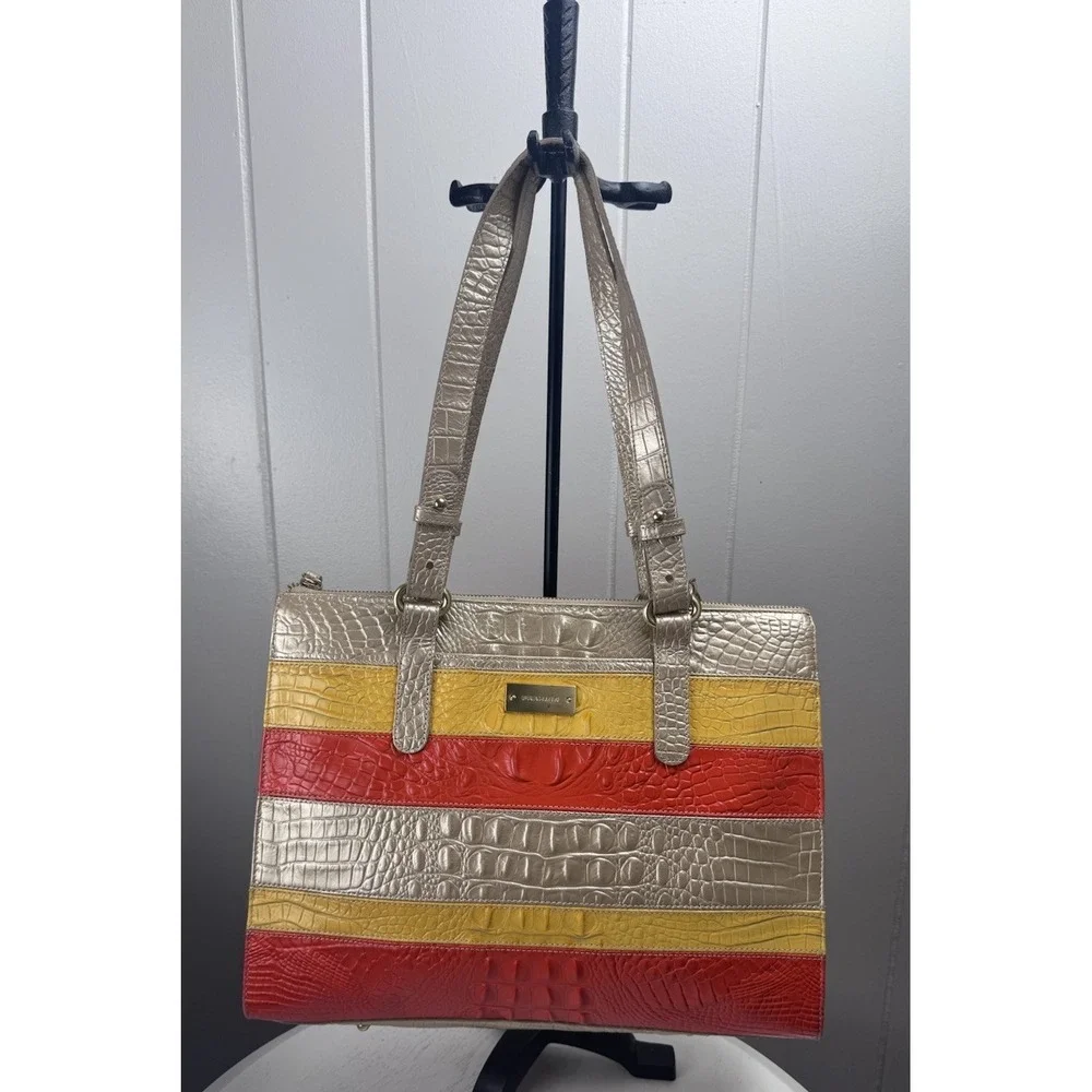 Brahmin Mandy Vineyard Fizz Tricolor Croc Embossed‎ Leather Tote handbag Rare